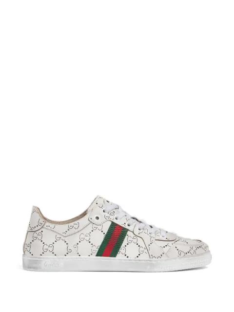 GG-perforated striped sneakers by GUCCI