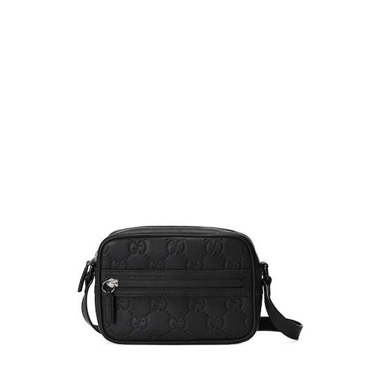 GG rubber-effect mini shoulder bag in black rubber-effect leather by GUCCI
