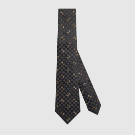 GG silk jacquard tie in black/grey by GUCCI