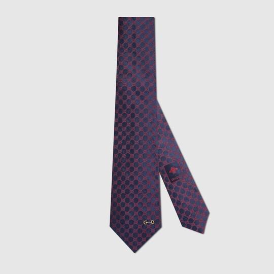 GG silk jacquard tie in dark blue and red by GUCCI