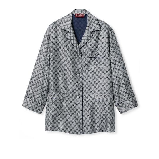 GG silk twill shirt in blue and white by GUCCI