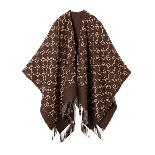 GG wool jacquard cape in brown and beige by GUCCI