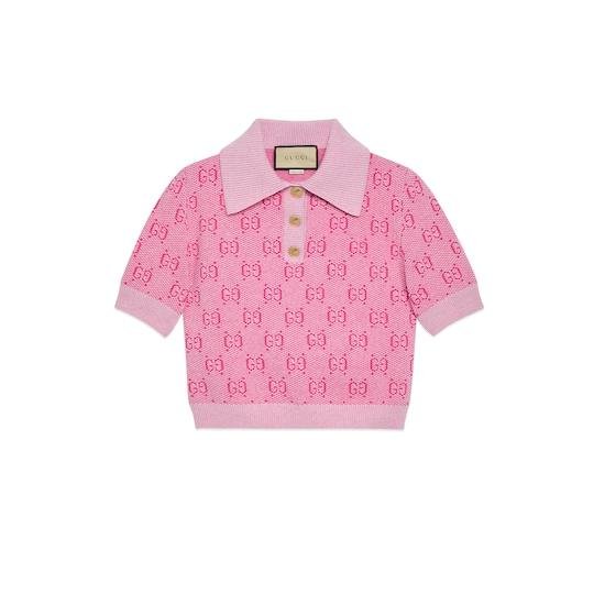 GG wool jacquard polo in pink by GUCCI