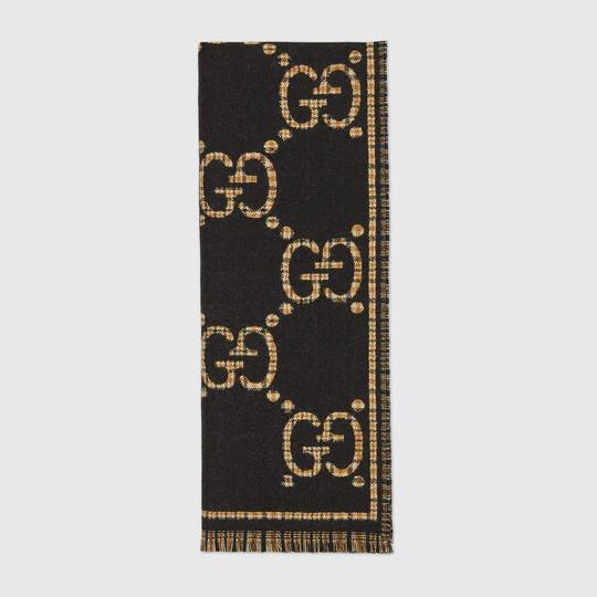 GG wool scarf in black and beige by GUCCI
