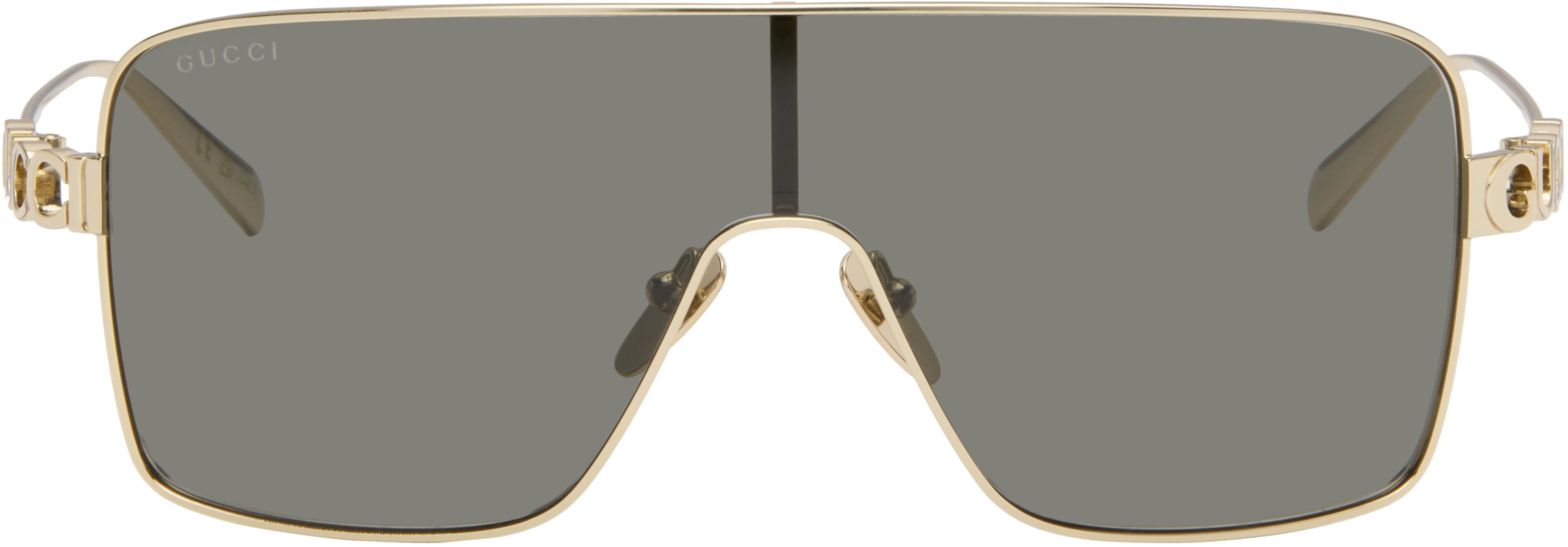 Gold 'Gucci Block' Bending Mask Sunglasses by GUCCI