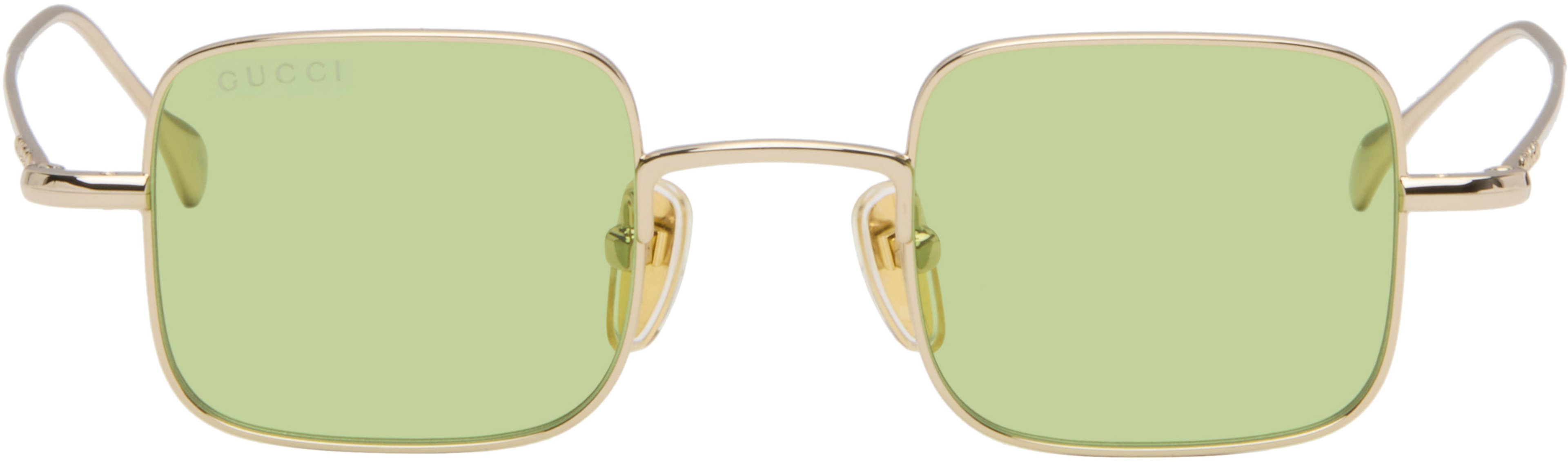 Gold Lettering Light Banana Sunglasses by GUCCI