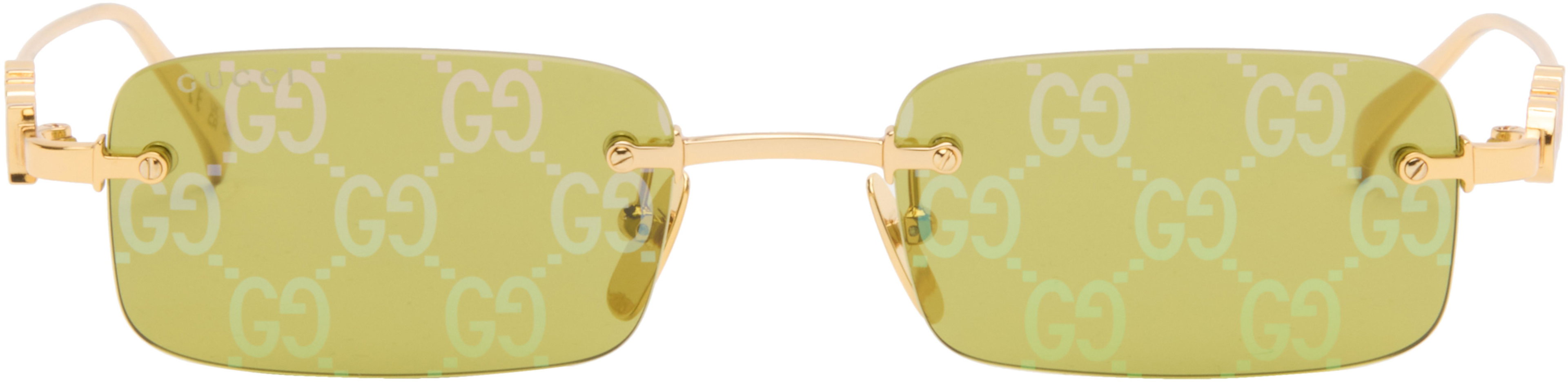Gold Rectangular Frame Sunglasses by GUCCI