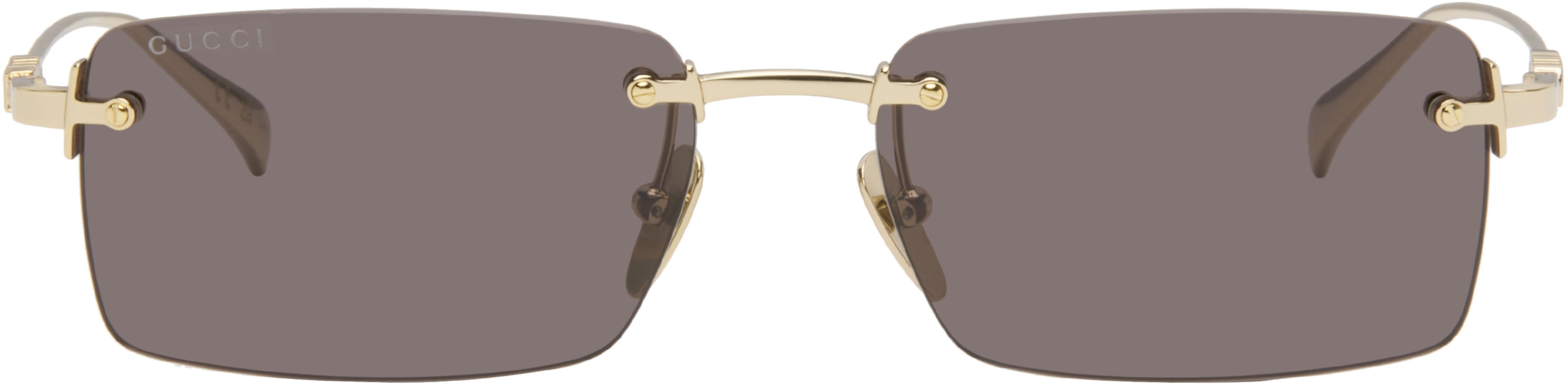 Gold Rectangular Frame Sunglasses by GUCCI