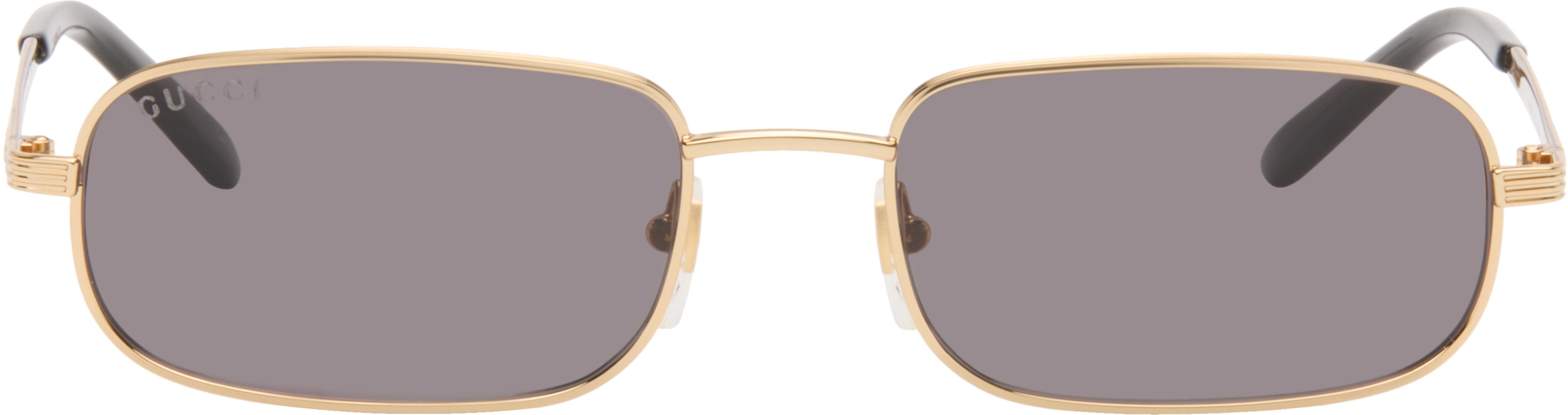 Gold Rectangular Sunglasses by GUCCI