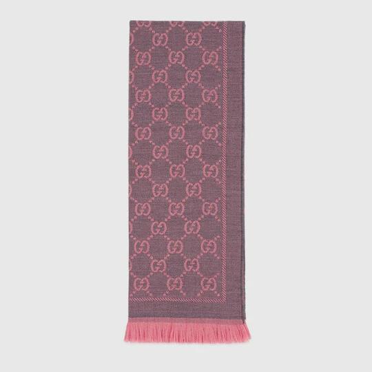 Graphite GG Jacquard Pattern Knitted Scarf by GUCCI