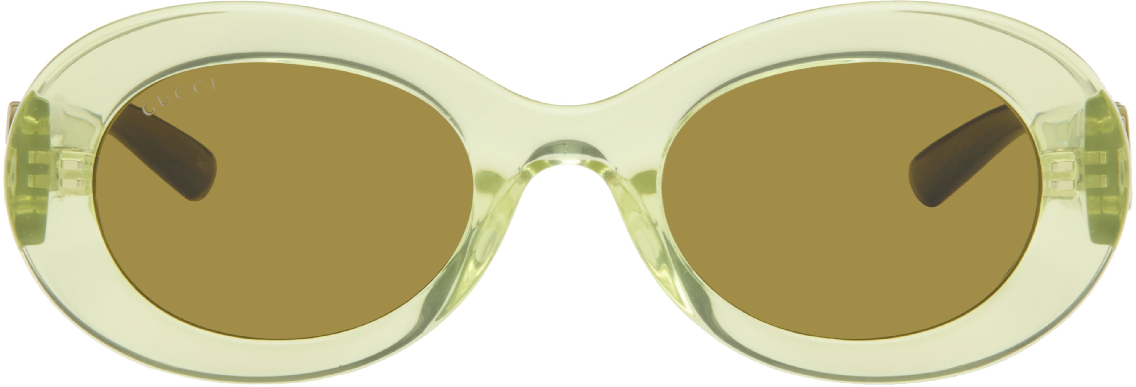 Green Oval Frame Sunglasses by GUCCI