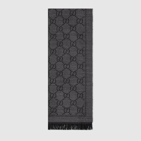 Grey GG Jacquard Pattern Knitted Scarf by GUCCI