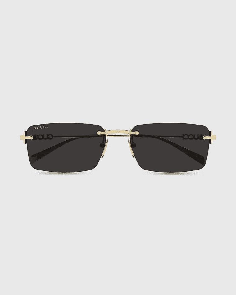 Gucci Block 56mm Rimless Rectangular Metal Sunglasses by GUCCI