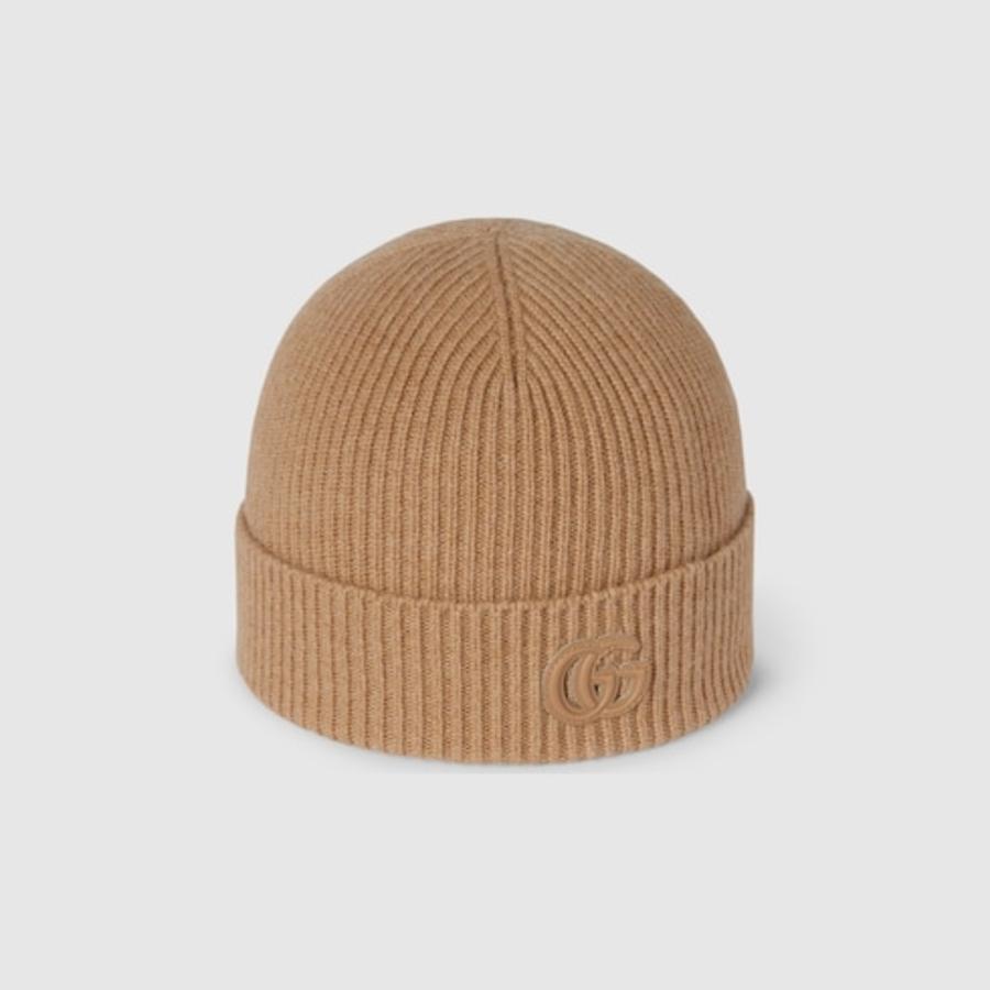 Gucci Cashmere Hat with Double G Leather Patch by GUCCI