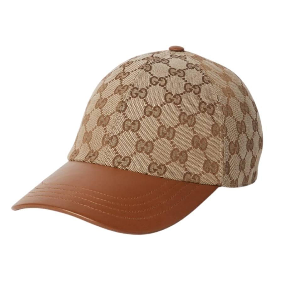Gucci GG Canvas Baseball Hat with Leather Trim by GUCCI