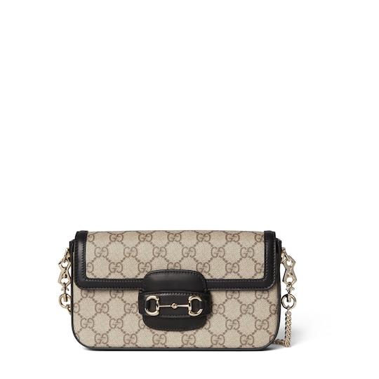 Gucci Horsebit 1955 mini bag in beige and dark brown fabric by GUCCI