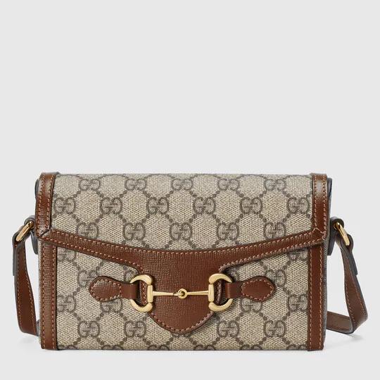 Gucci Horsebit 1955 mini bag in beige and ebony GG Supreme by GUCCI