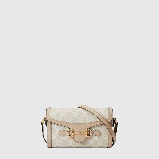 Gucci Horsebit 1955 mini bag in beige and white GG Supreme by GUCCI