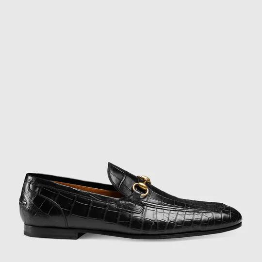 Gucci Jordaan crocodile loafer in black crocodile by GUCCI