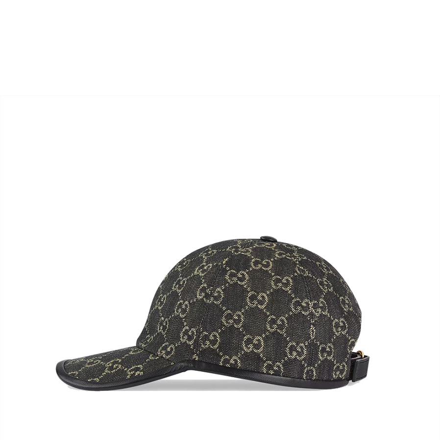 Gucci Men's Hat M Oscar Base Denim Gg +Lio (Black/Ivory) by GUCCI Gucci Men's Hat M Oscar Base Denim Gg +Lio (Black/Ivory) by GUCCI
