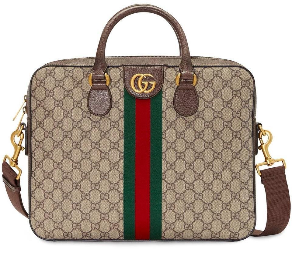 Gucci Messenger New Work Office Computer Tote Beige Leather Canvas Laptop Bag by GUCCI | jellibeans