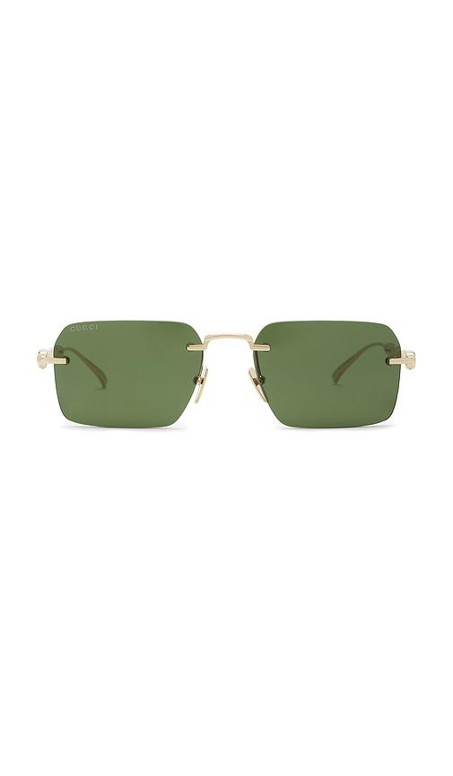 Gucci Rectangular Bamboo Metal Sunglasses in Metallic Gold by GUCCI