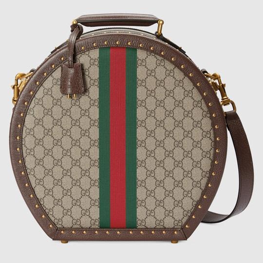 Gucci Savoy small hat box in beige and ebony Supreme by GUCCI