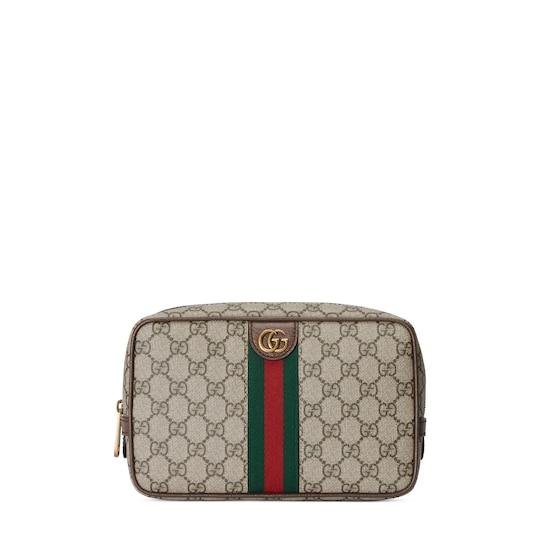 Gucci Savoy toiletry case with Web in beige and ebony Supreme by GUCCI