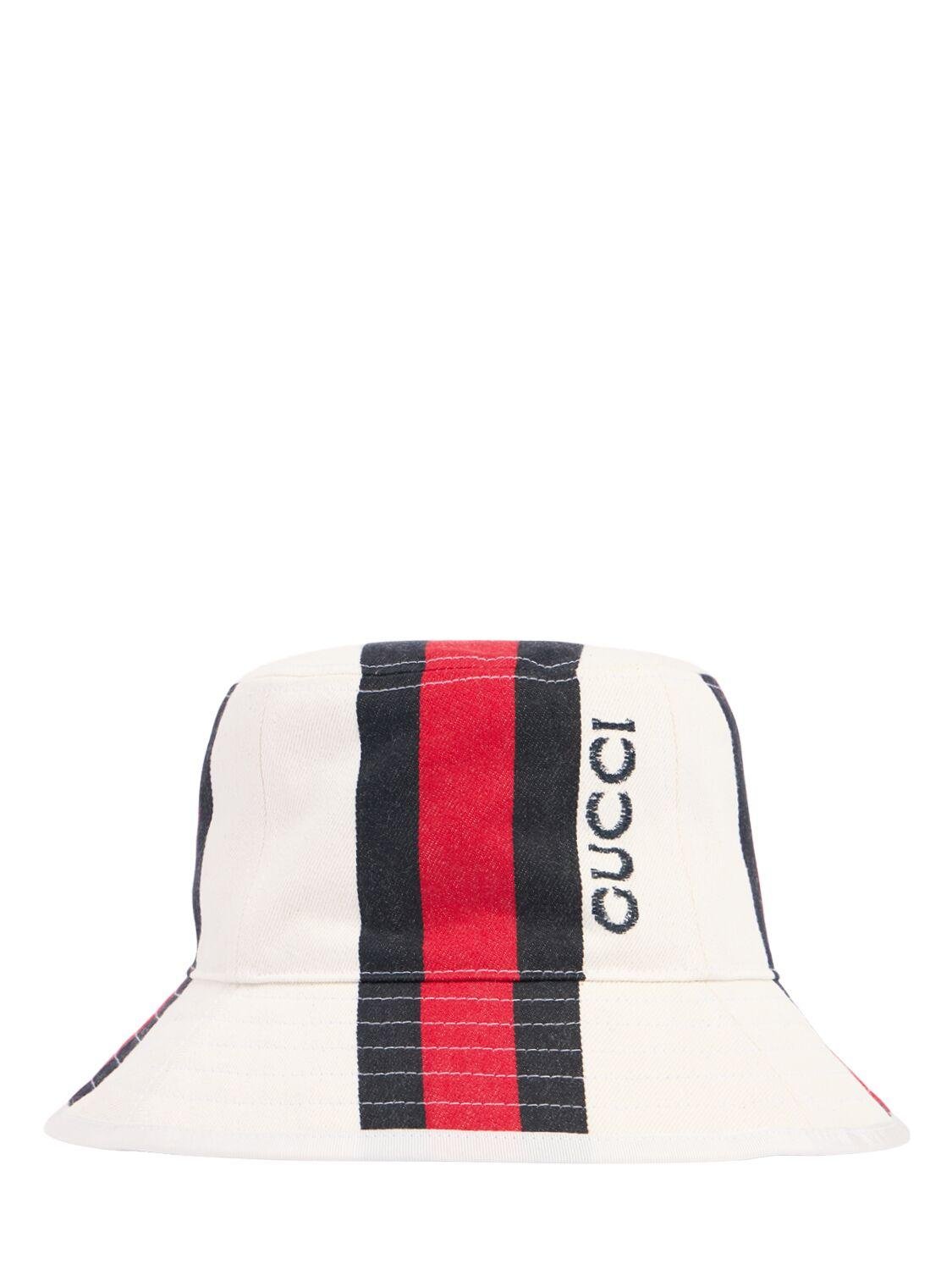 Gucci Web Detail Cotton Bucket Hat by GUCCI
