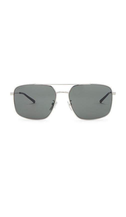 Gucci Web Stripe Rectangular Sunglasses in Metallic Silver by GUCCI