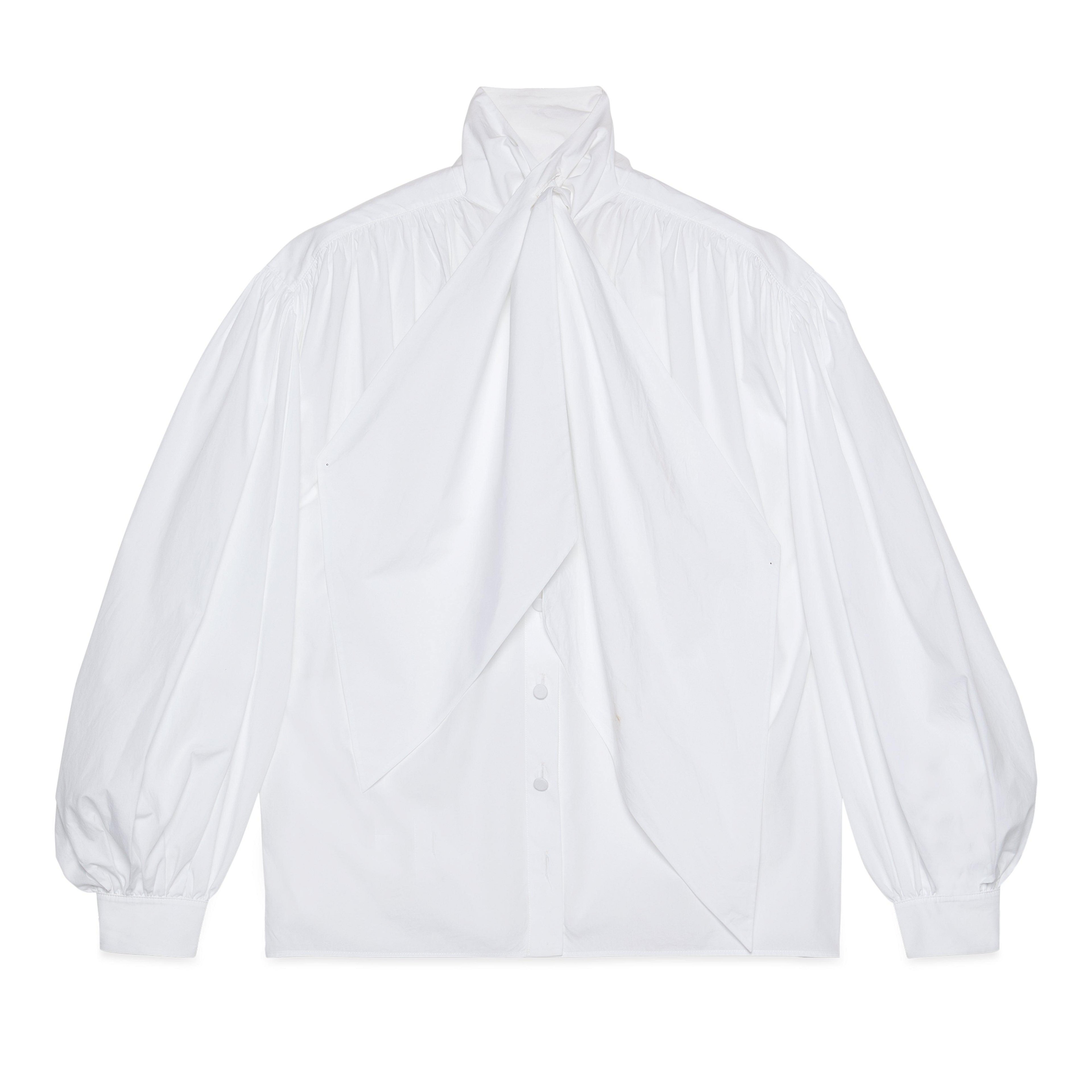 Gucci - Women’s Cotton Poplin Shirt with Tie Front - (White) by GUCCI