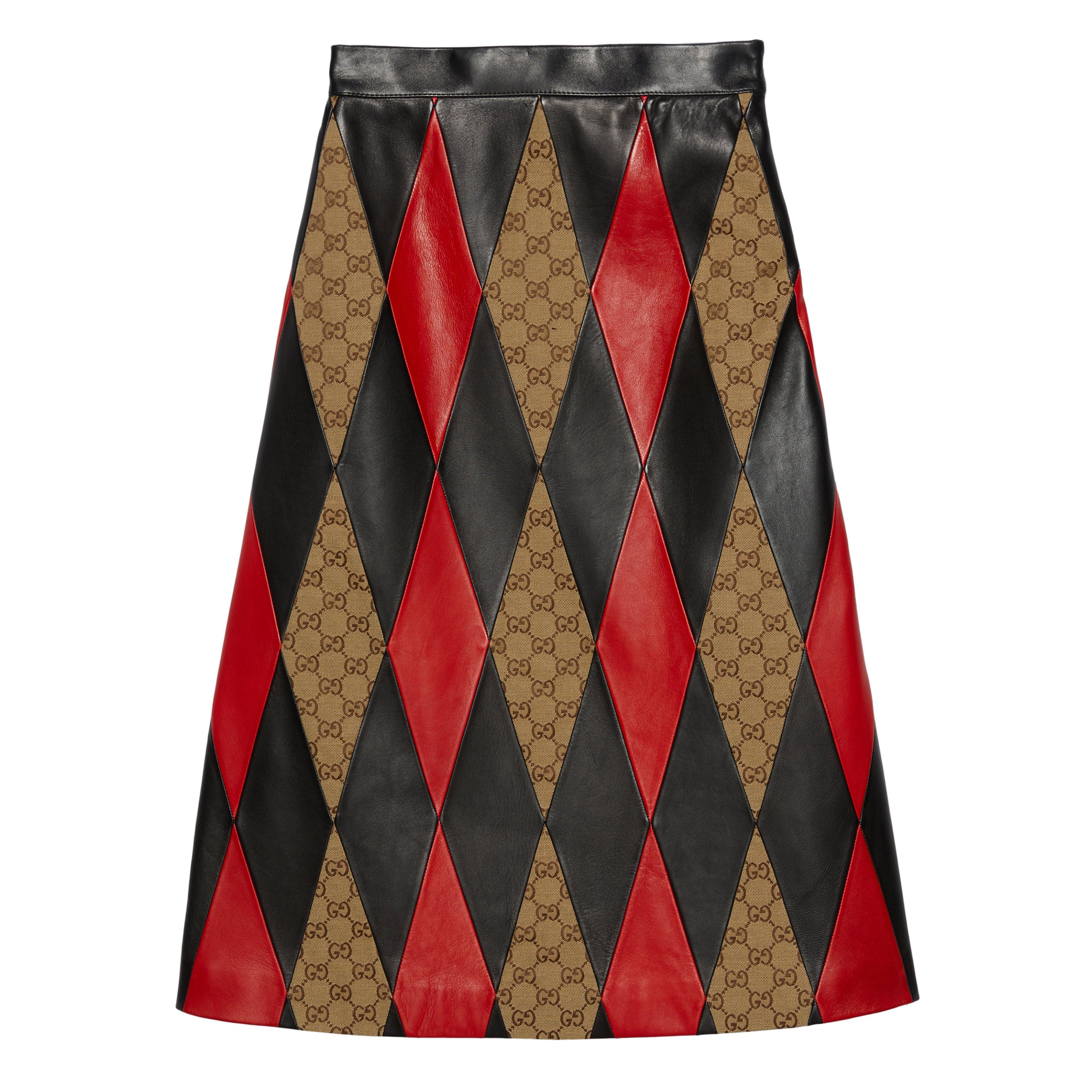 Gucci - Women’s DSM Exclusive Intarsia Leather Midi Skirt - (Black/Red) by GUCCI