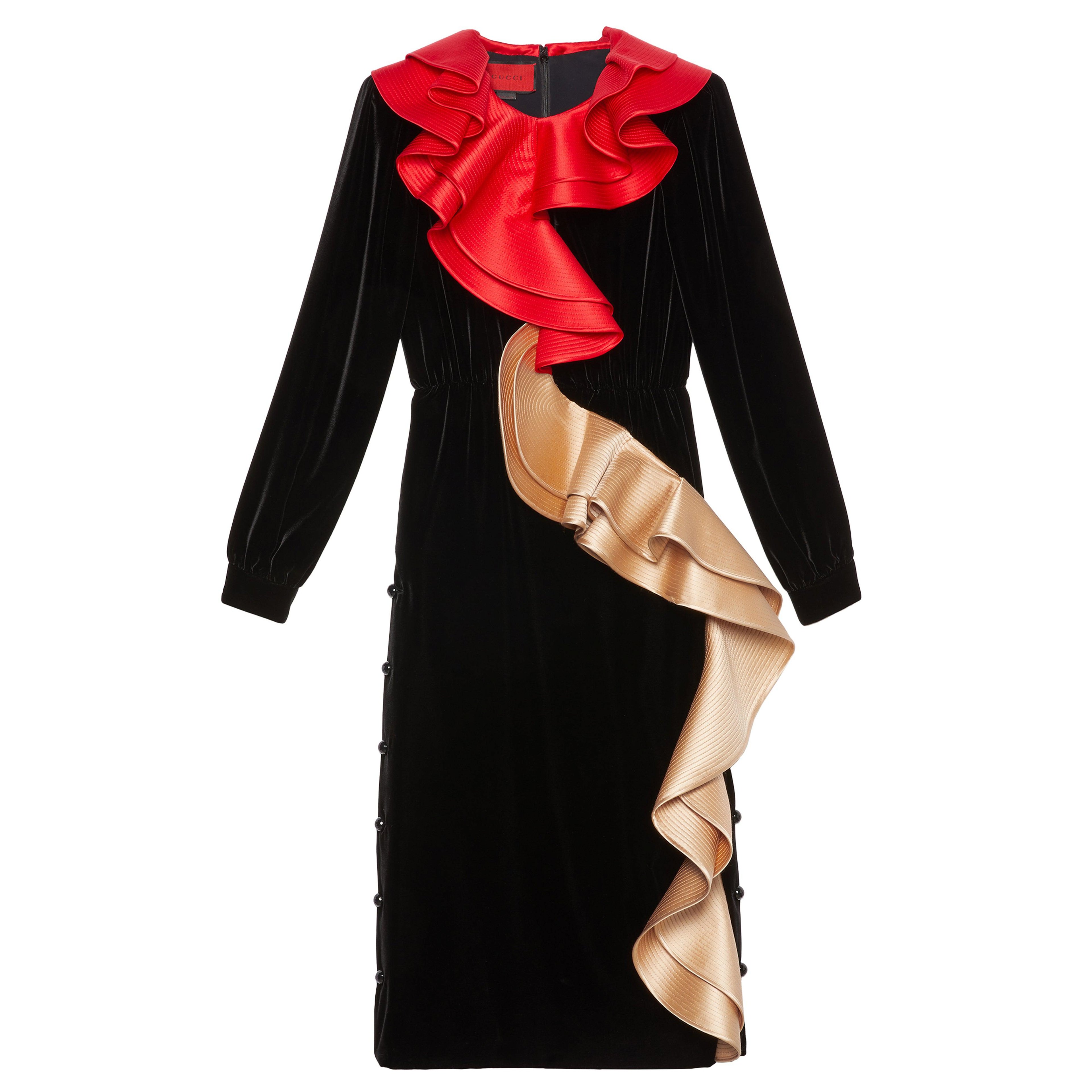 Gucci - Women’s DSM Exclusive Velvet Satin Midi Dress - (Black/Red) by GUCCI