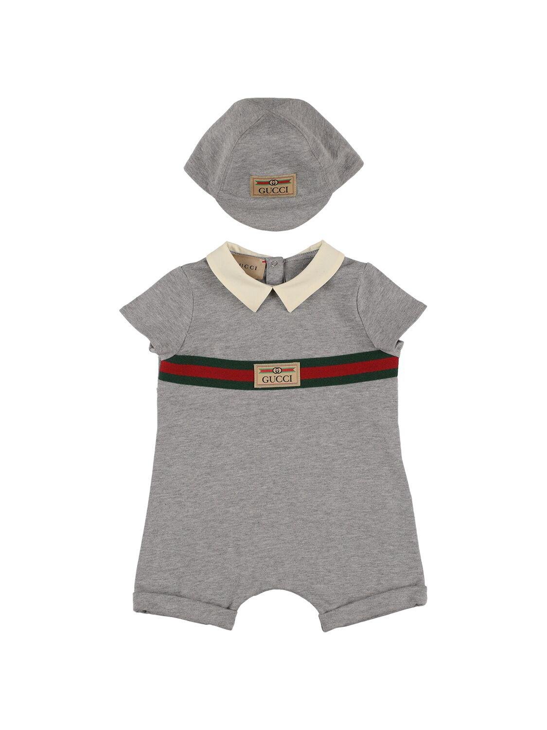 Heavy Cotton Romper & Hat by GUCCI