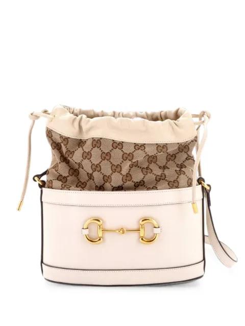 Horsebit 1955 Crossbody Bag Leather and GG Canvas Small bucket bag by GUCCI 