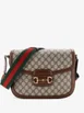 Horsebit 1955 GG Coated Canvas with Leather Large shoulder bag by GUCCI Horsebit 1955 GG Coated Canvas with Leather Large shoulder bag by GUCCI