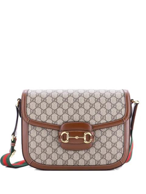 Horsebit 1955 GG Coated Canvas with Leather Large shoulder bag by GUCCI Horsebit 1955 GG Coated Canvas with Leather Large shoulder bag by GUCCI