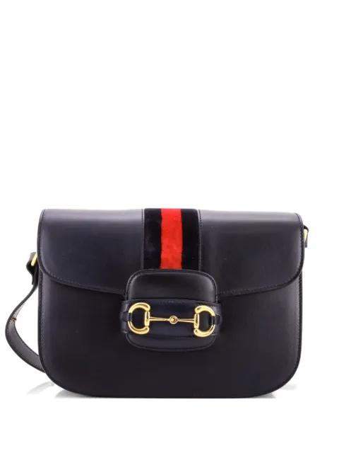 Horsebit 1955 Leather with Web Velvet Detail Small shoulder bag by GUCCI 