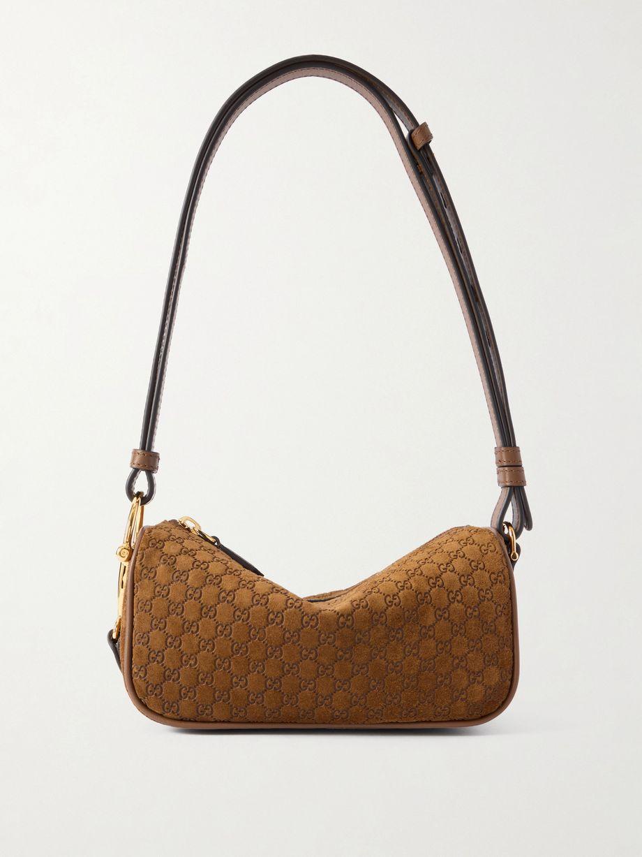 Horsebit 1955 leather-trimmed suede shoulder bag by GUCCI