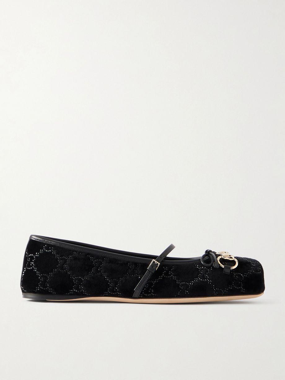 Horsebit Ballerina leather-trimmed crystal-embellished velvet flats by GUCCI