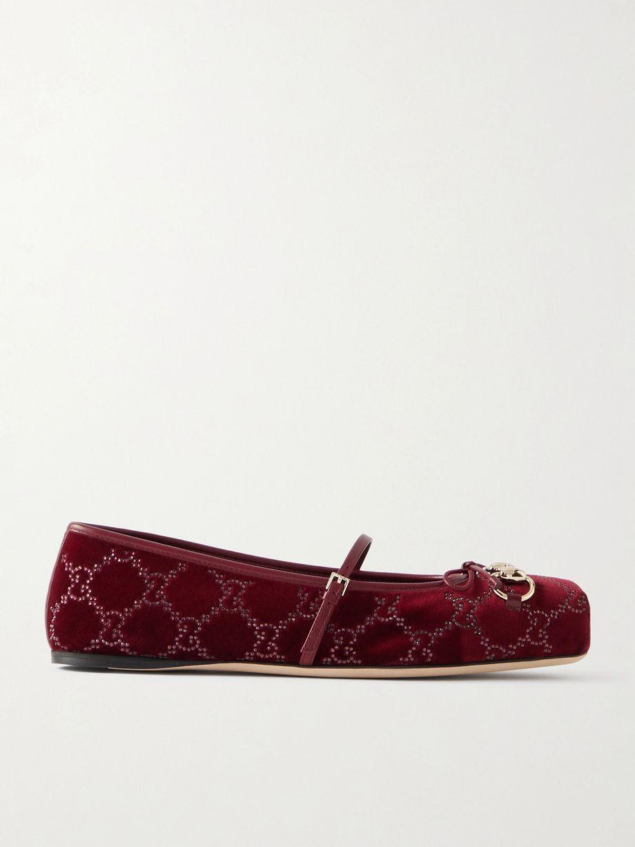 Horsebit Ballerina leather-trimmed crystal-embellished velvet flats by GUCCI