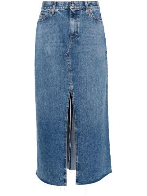Horsebit-detail denim maxi skirt by GUCCI
