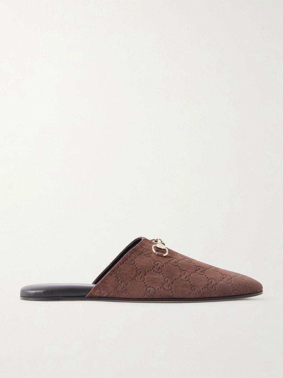 Horsebit-detailed debossed suede slippers by GUCCI