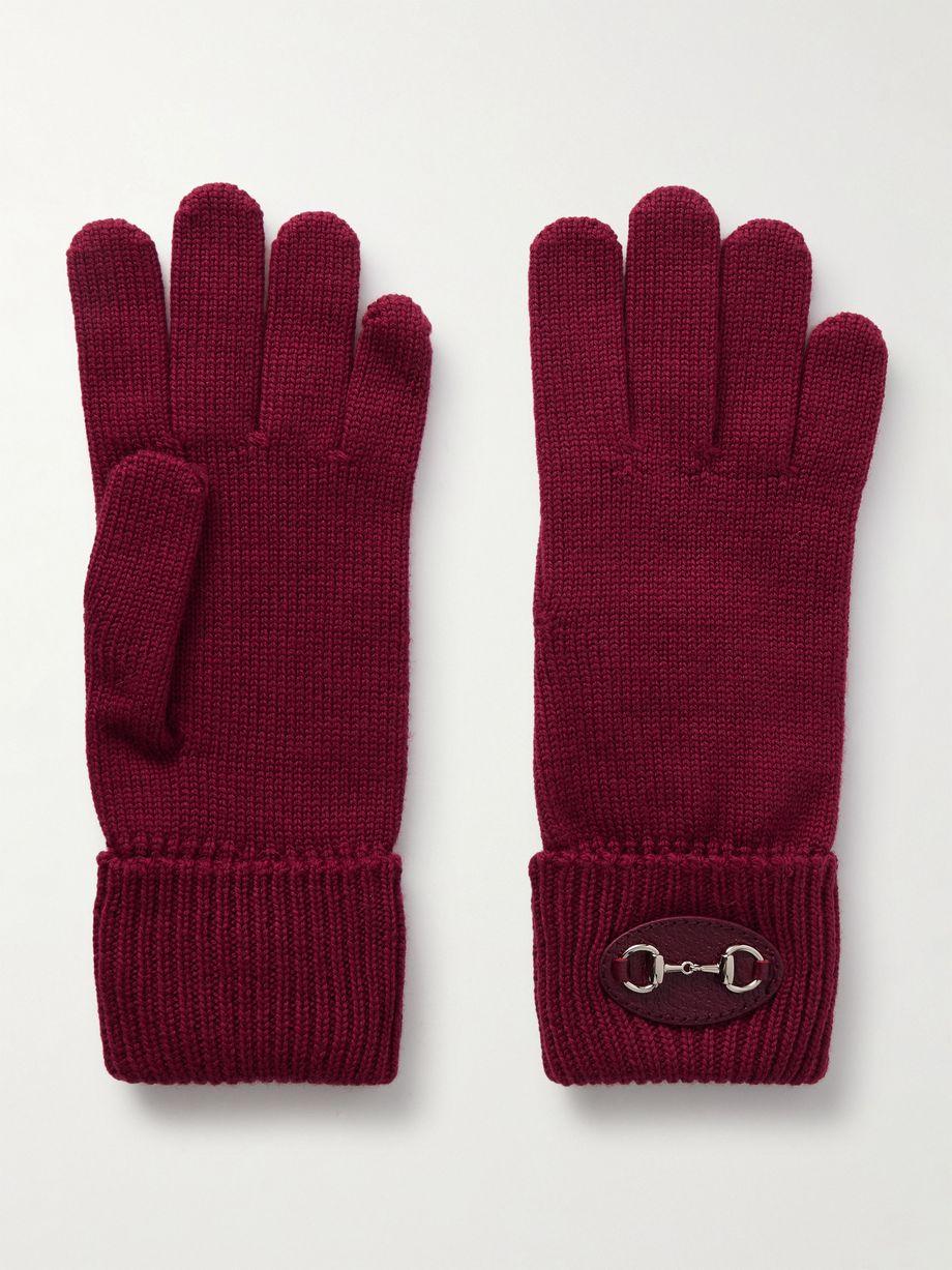 Horsebit-detailed leather-trimmed wool gloves by GUCCI