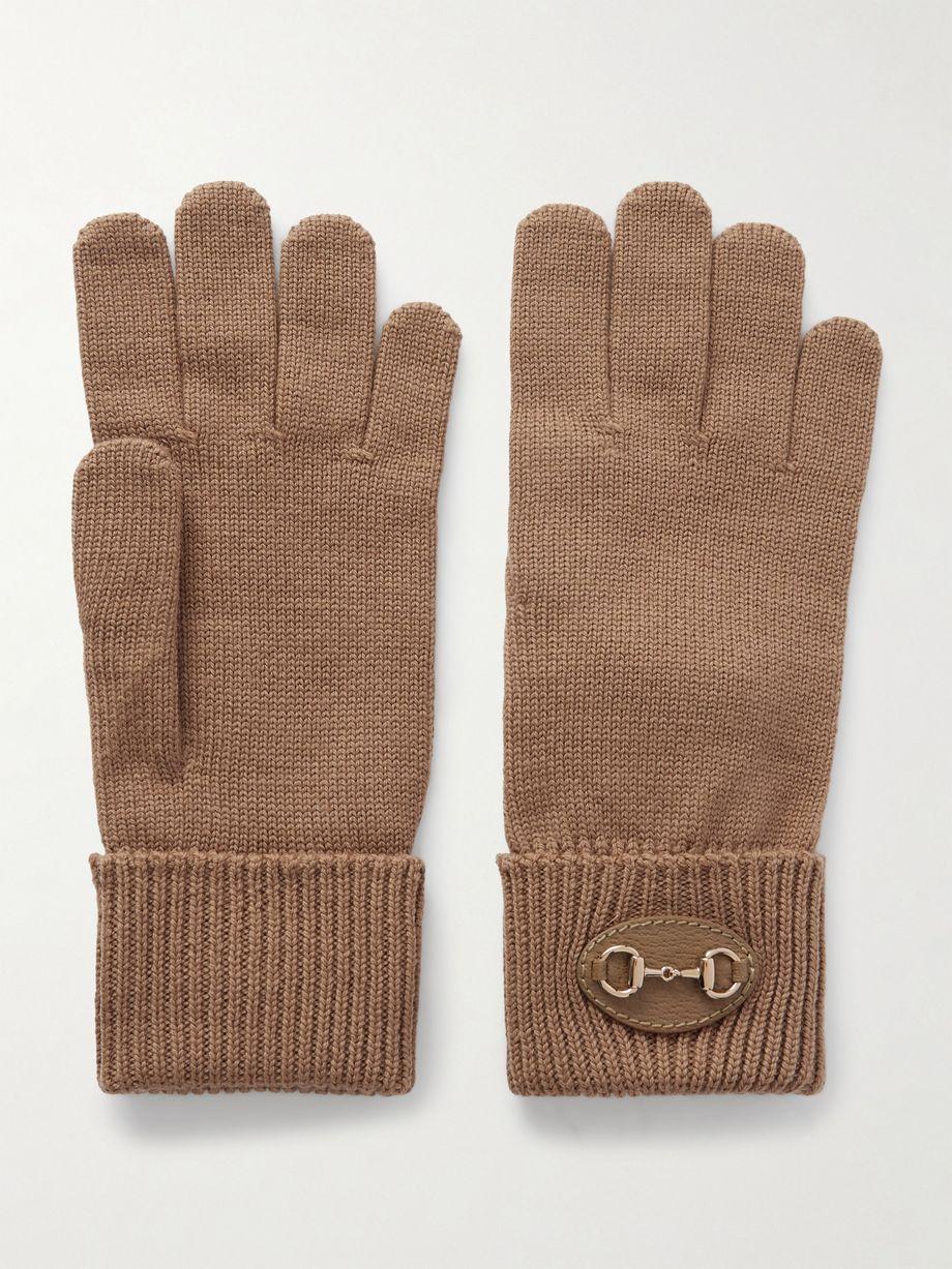 Horsebit-detailed leather-trimmed wool gloves by GUCCI