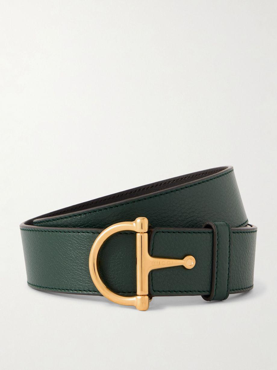 Horsebit-detailed textured-leather belt by GUCCI