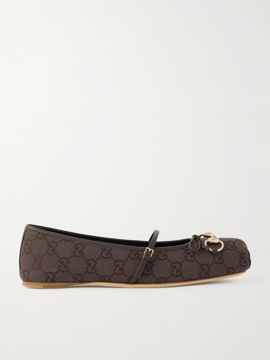 Horsebit-embellished bow-detailed canvas-jacquard ballet flats by GUCCI