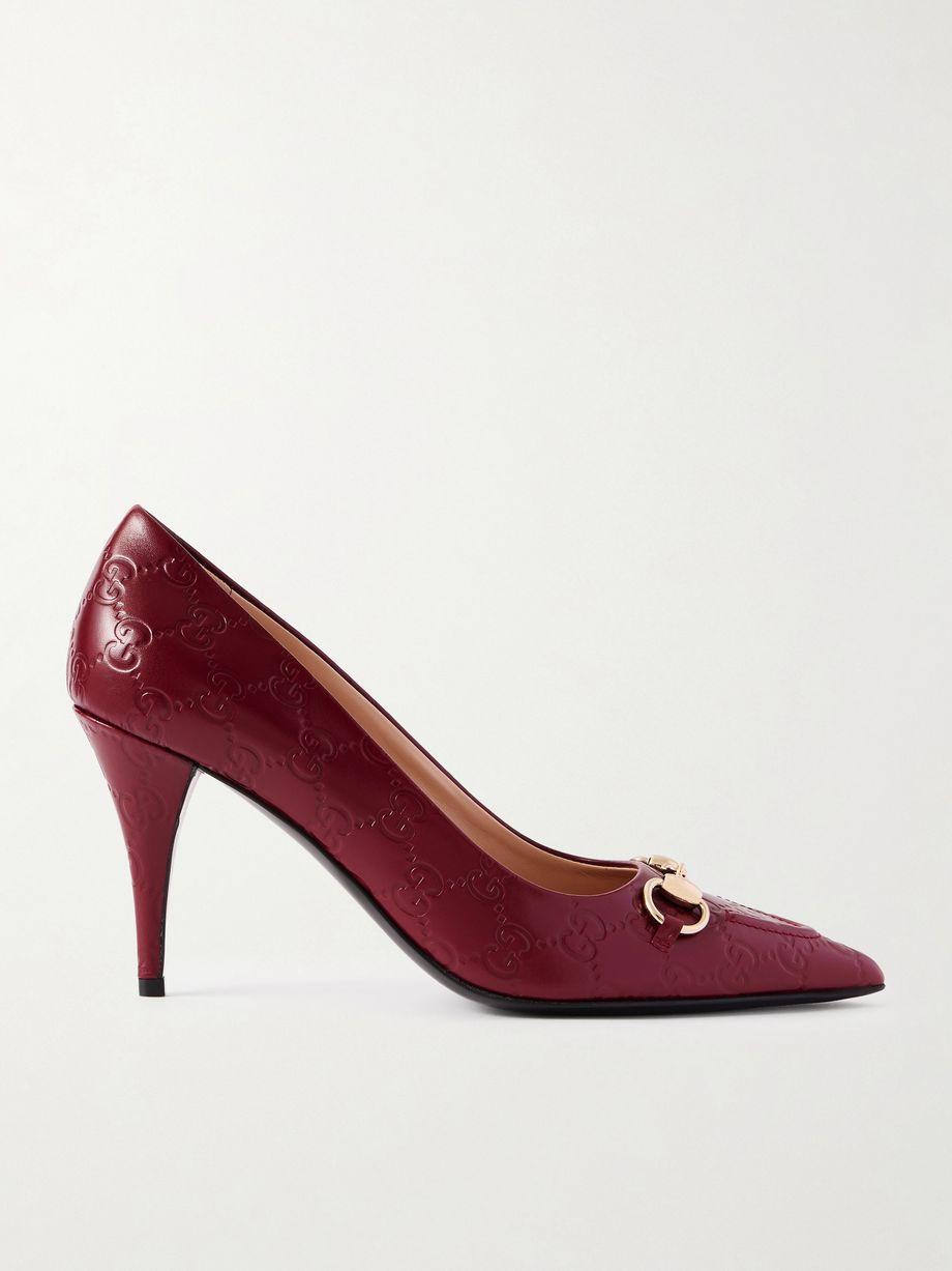 Horsebit-embellished debossed leather pumps by GUCCI
