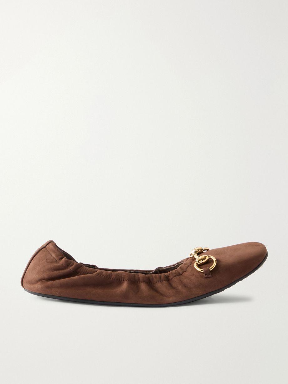 Horsebit-embellished leather ballet flats by GUCCI