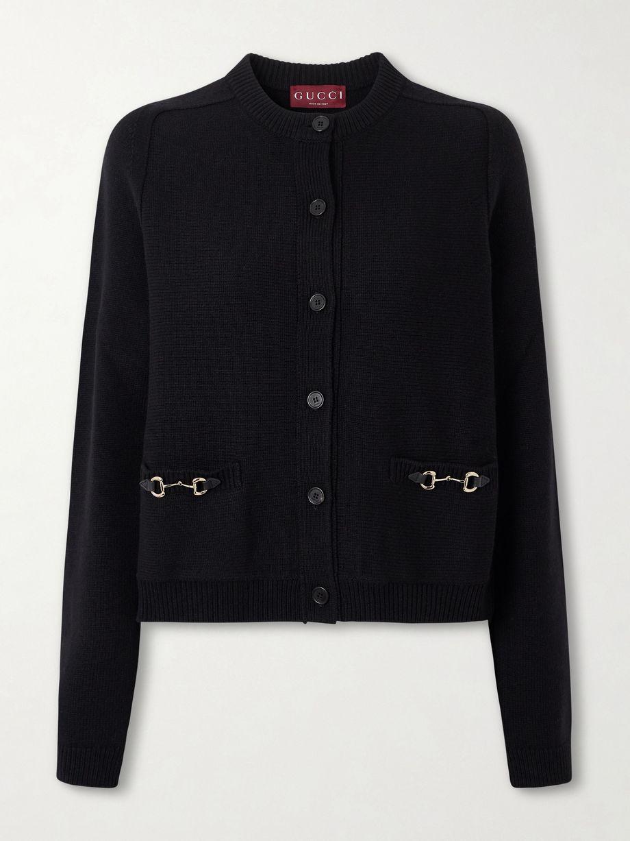 Horsebit-embellished leather-trimmed wool and cashmere-blend cardigan by GUCCI
